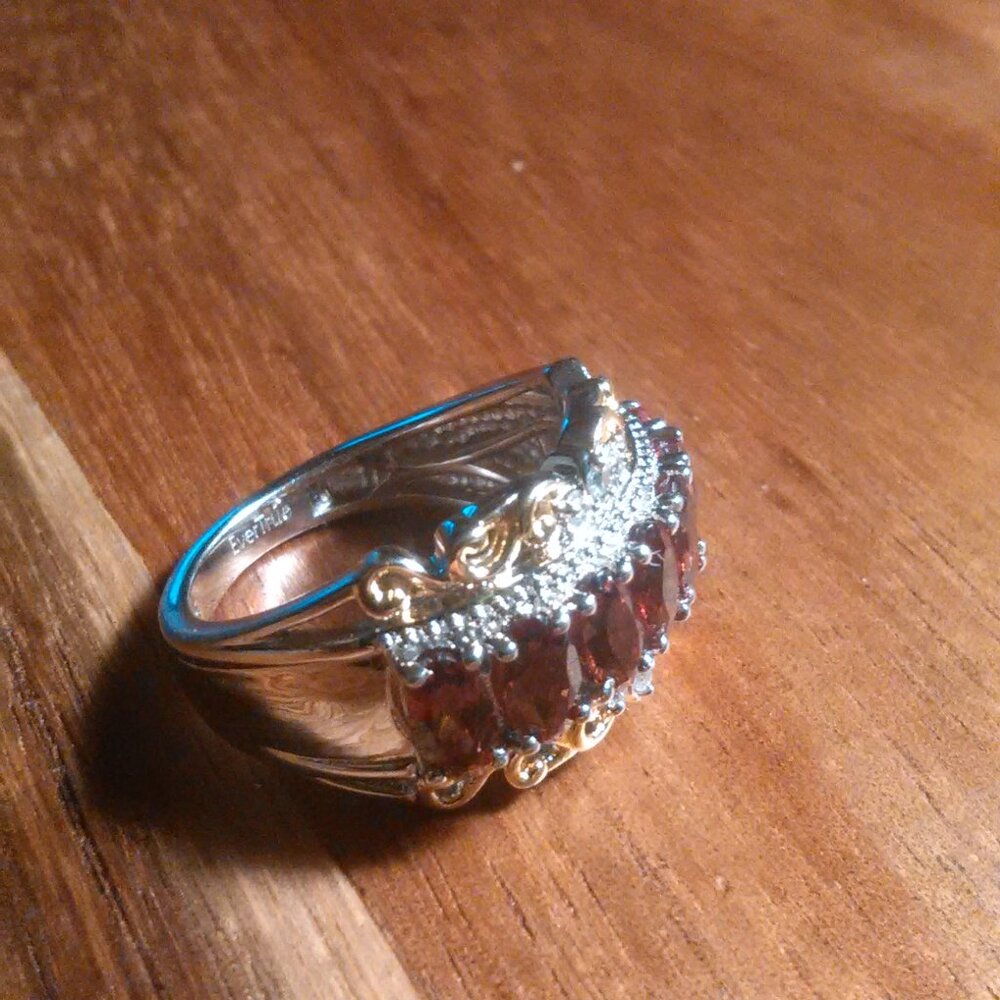 Mozambique Garnet and White Zircon Brass Ring (Size 5) - Picture 5 of 12